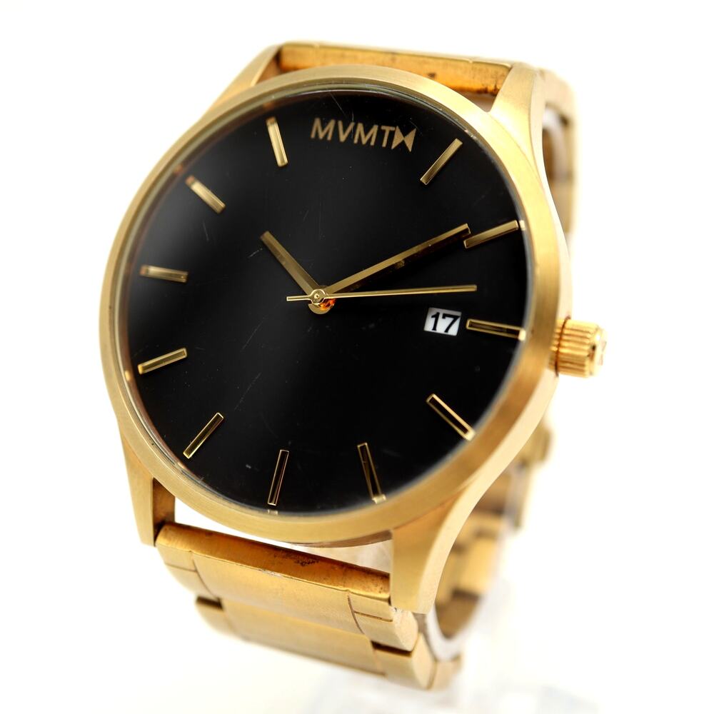 MVMT Mens 45mm Gold Black Tone Dress Watch 6.25" Stainless Steel w New Battery